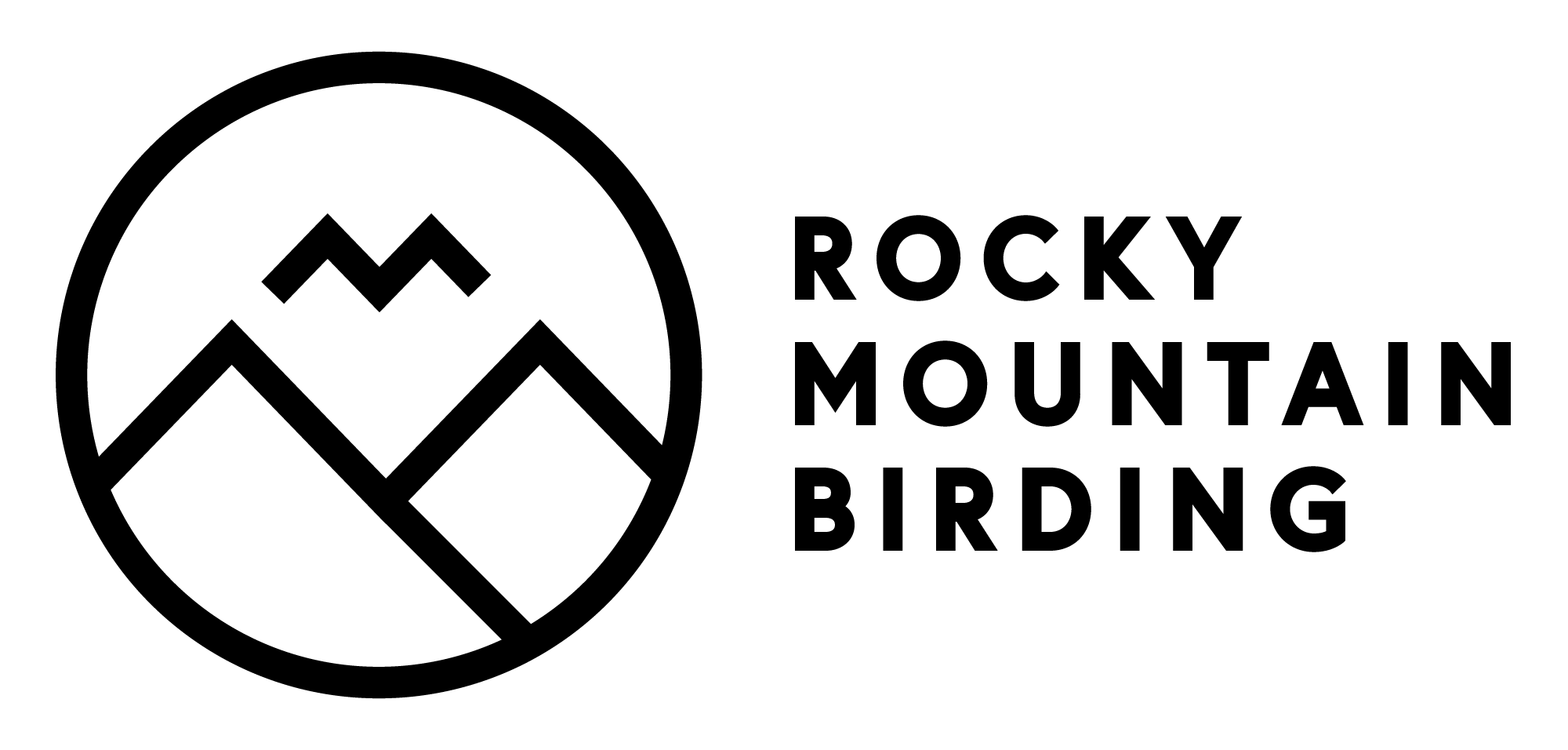 Logo with stylized bird flying over mountains and labelled Rocky Mountain Birding